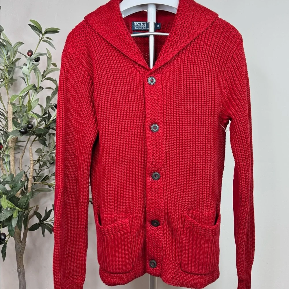 Polo Ralph Lauren Vibrant Red Cotton Cardigan Sweater sz Medium - Picture 3 of 7
